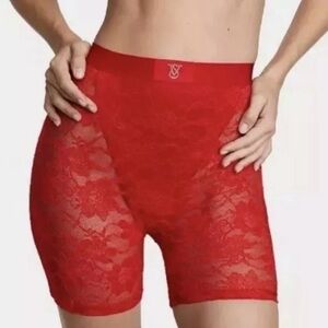 Victoria’s Secret Lace Boxer Brief Monogram Shine Patch Shorts Red VS Panty